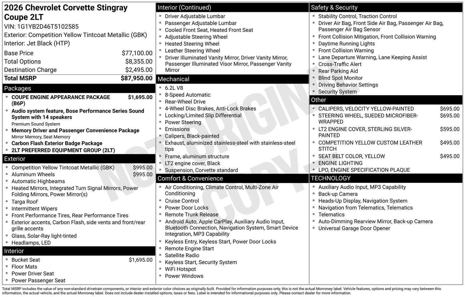 2026 Chevrolet Corvette Stingray 2LT
