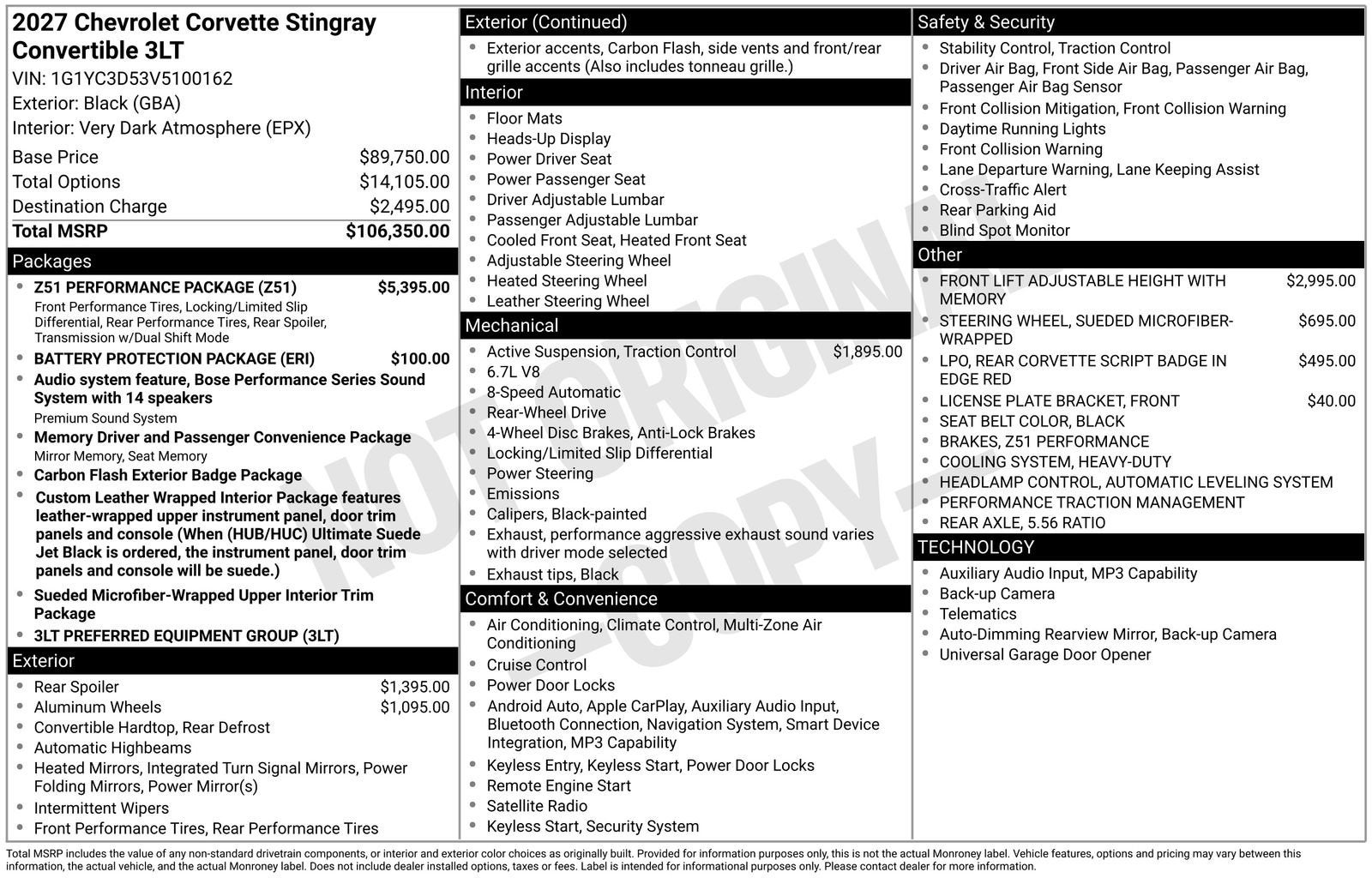 2027 Chevrolet Corvette Stingray 3LT