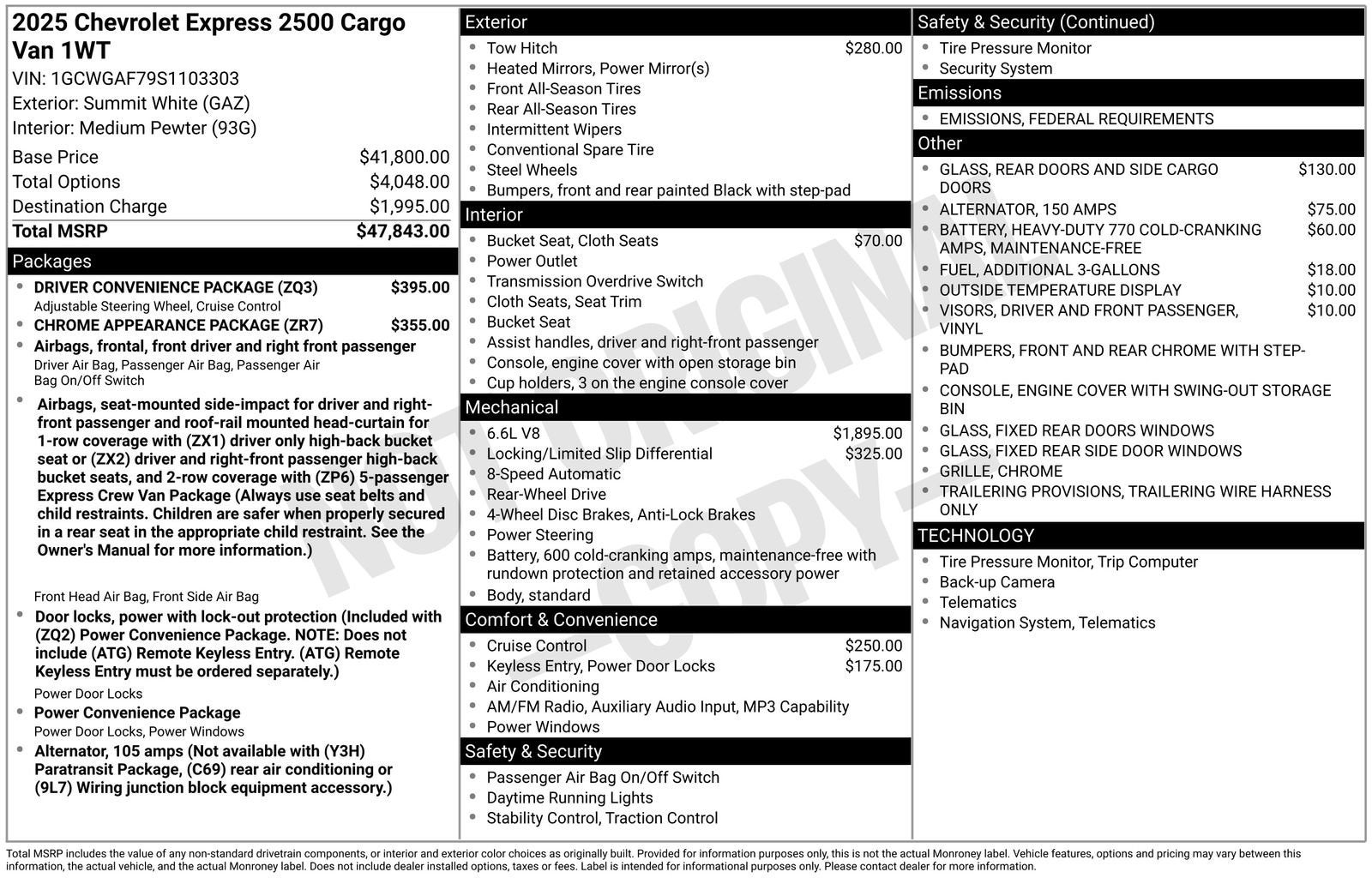 2025 Chevrolet Express Cargo 2500 WT