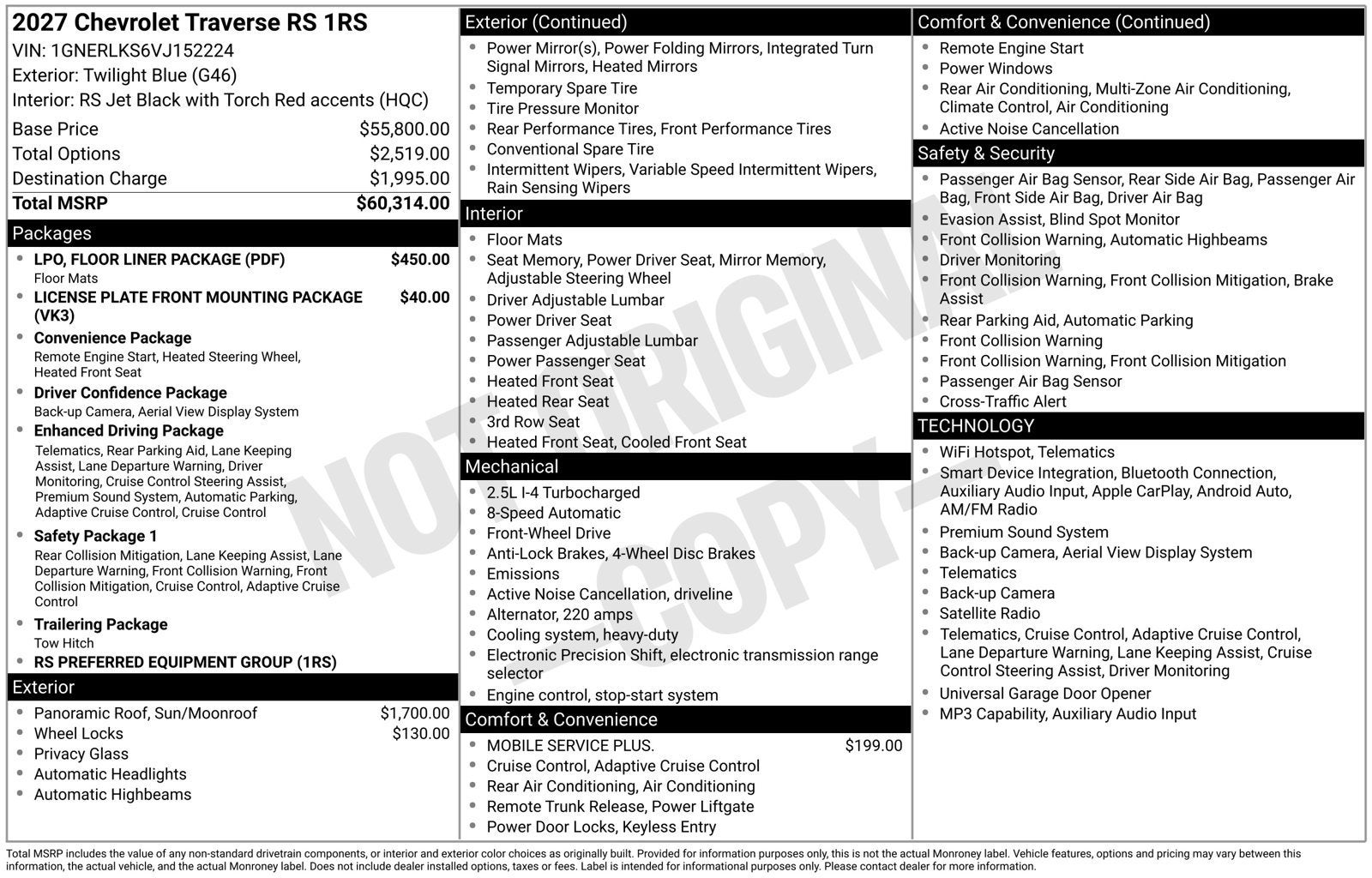 2027 Chevrolet Traverse RS