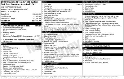 2026 Chevrolet Silverado 1500 Custom Trail Boss